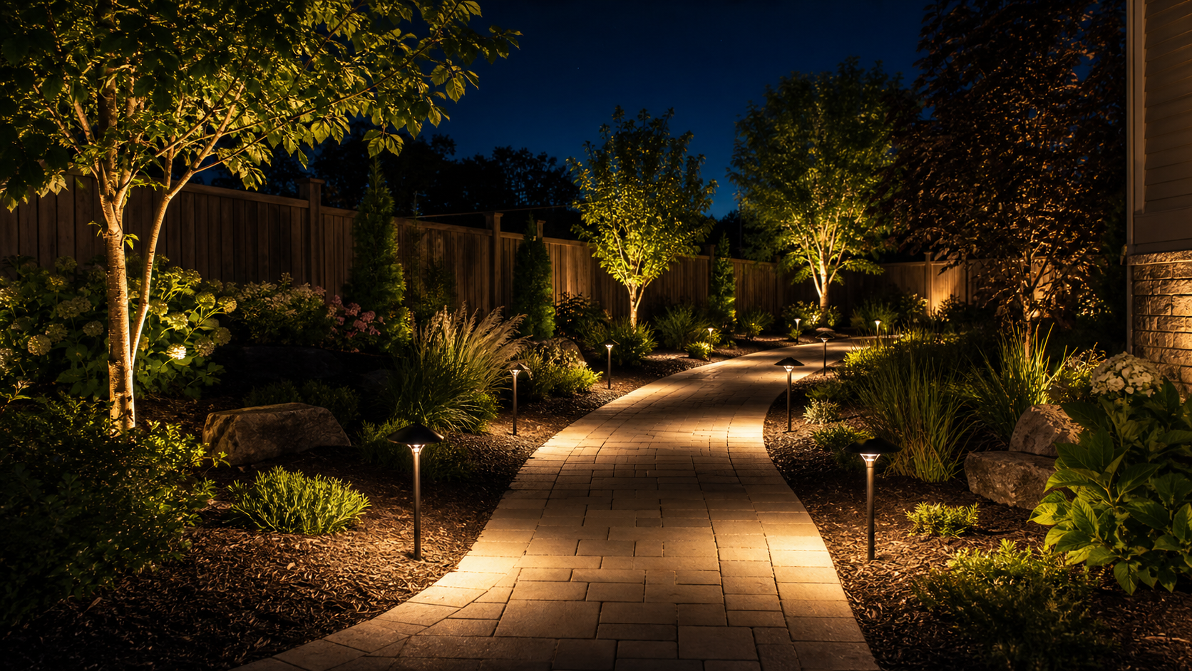 Downers Grove pathway lighting at dusk