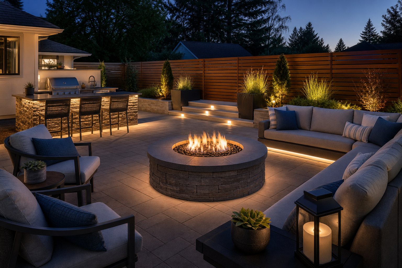 Naperville estate bluestone patio with fire pit